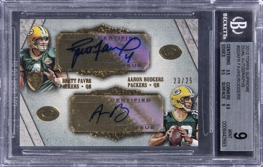2012 Topps Supreme Dual Autographs #SDAFR Favre/Rodgers Dual Signed Card (#23/25) - BGS MINT 9/BGS 10